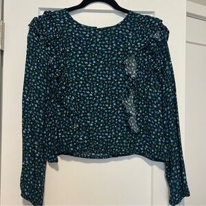 Wild Fable Floral Ruffle Blouse - Black and Blue
